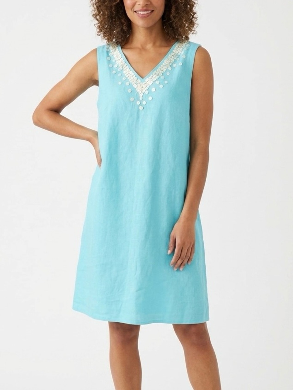 Charter Club 100% Linen Blue Embellished Mini Dress Large NWT